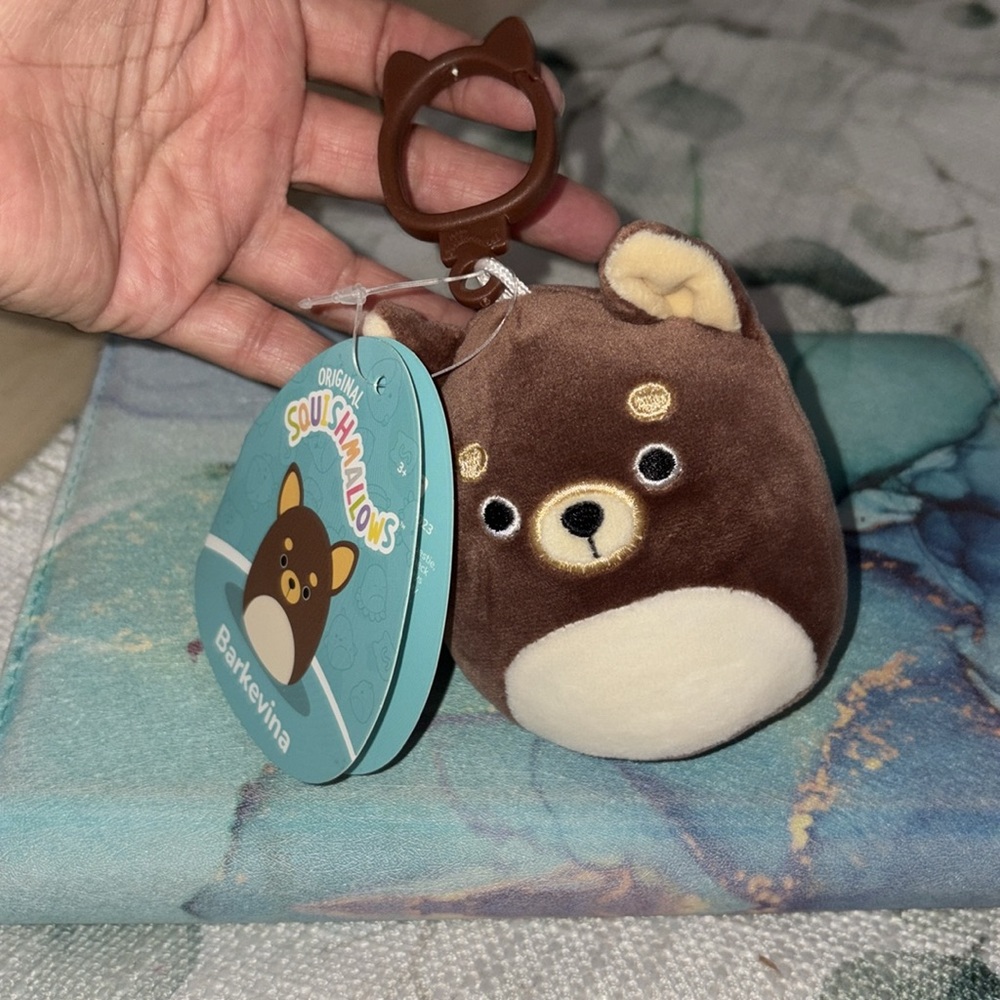 Squishmallows Barkevina Chocolate Brown Bear Keychain